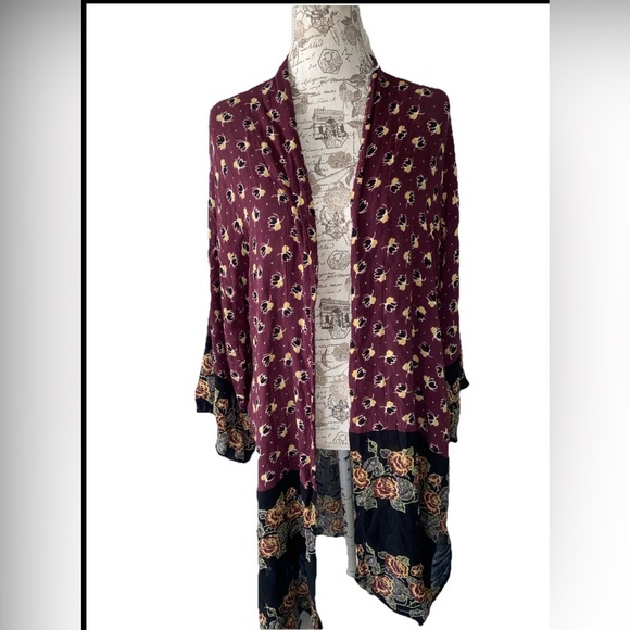 Fp One Other - Women's Burgundy Floral Kimono Robe